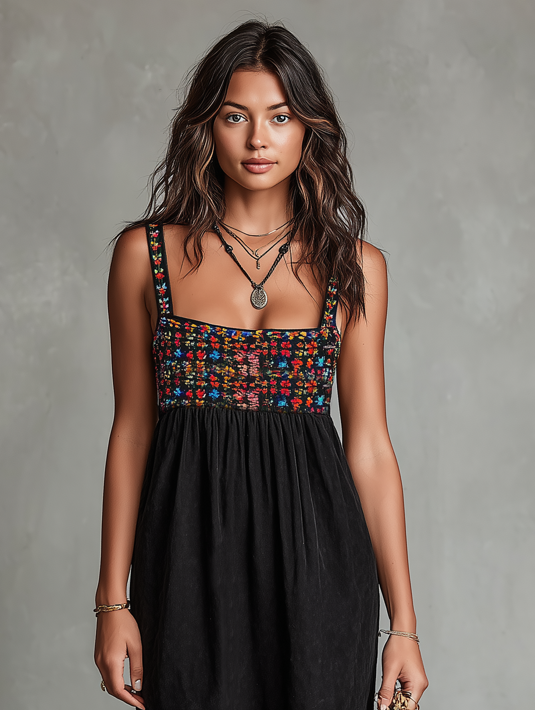 Faux suede embroidered midi dress, side view