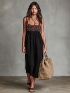Faux suede embroidered midi dress full length view