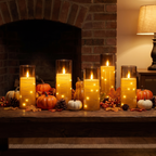 Flameless star string candles glowing on a mantel