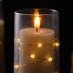 Close-up of the star string lights inside the frosted candle shell