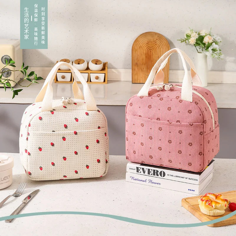 Floral corduroy insulated lunch bag