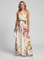 Floral halter maxi dress in White