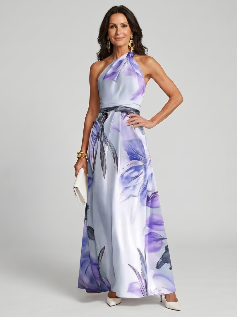 Floral halter maxi dress in Purple