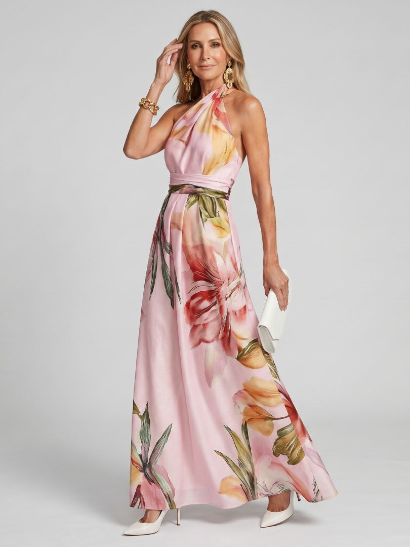 Floral halter maxi dress in Pink