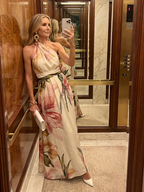 Floral halter maxi dress, full length view