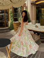 Floral halter neck maxi dress, front view