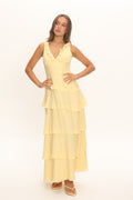 Floral V-neck maxi dress with frill trim