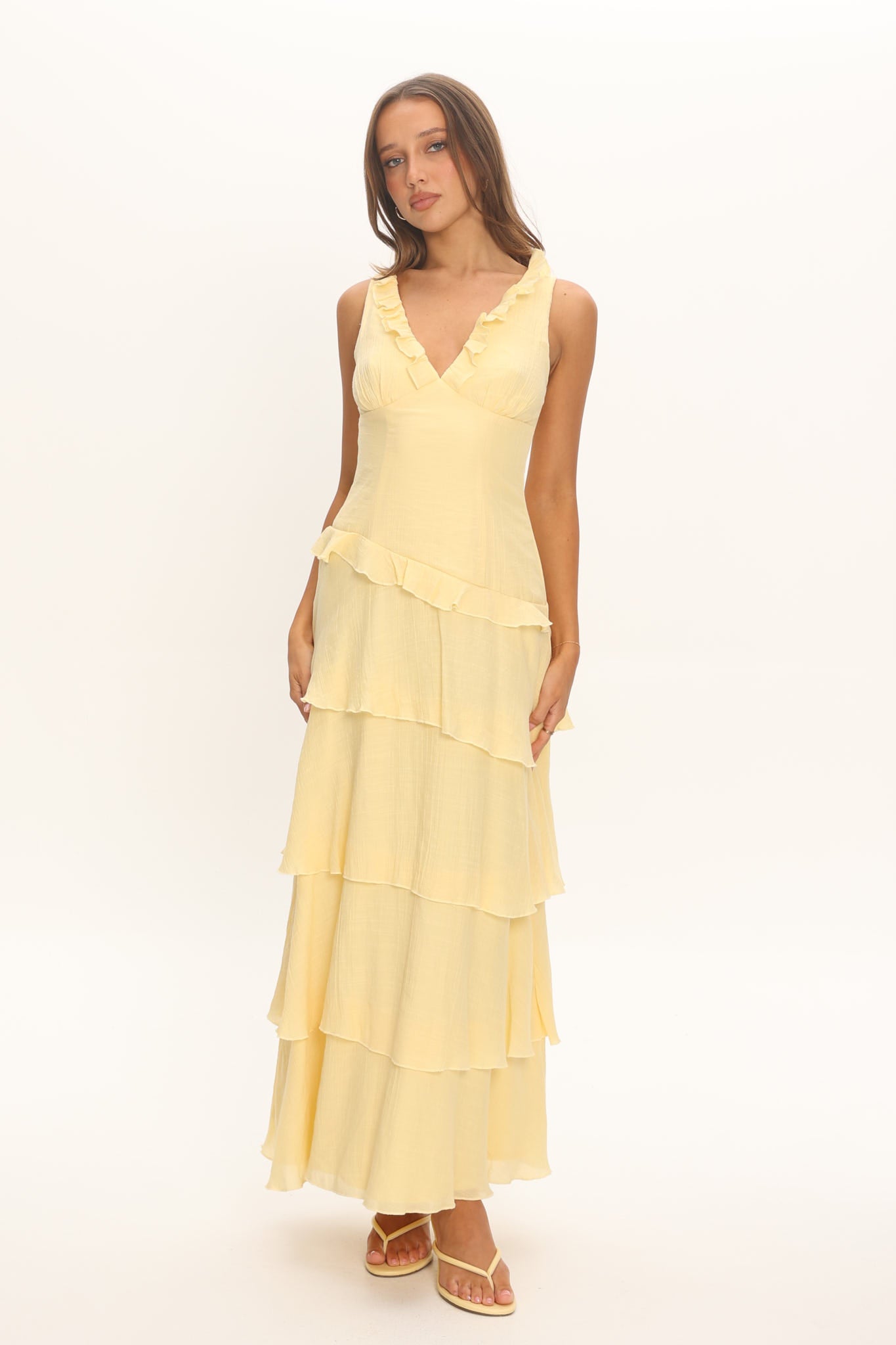 Floral V-neck maxi dress, front view