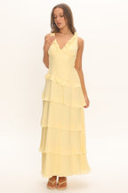 Floral V-neck maxi dress, frill trim detail