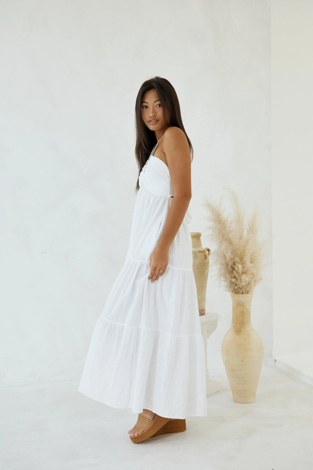 Maxi dress fabric drape detail