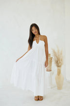 Full length view of the flowy maxi dress