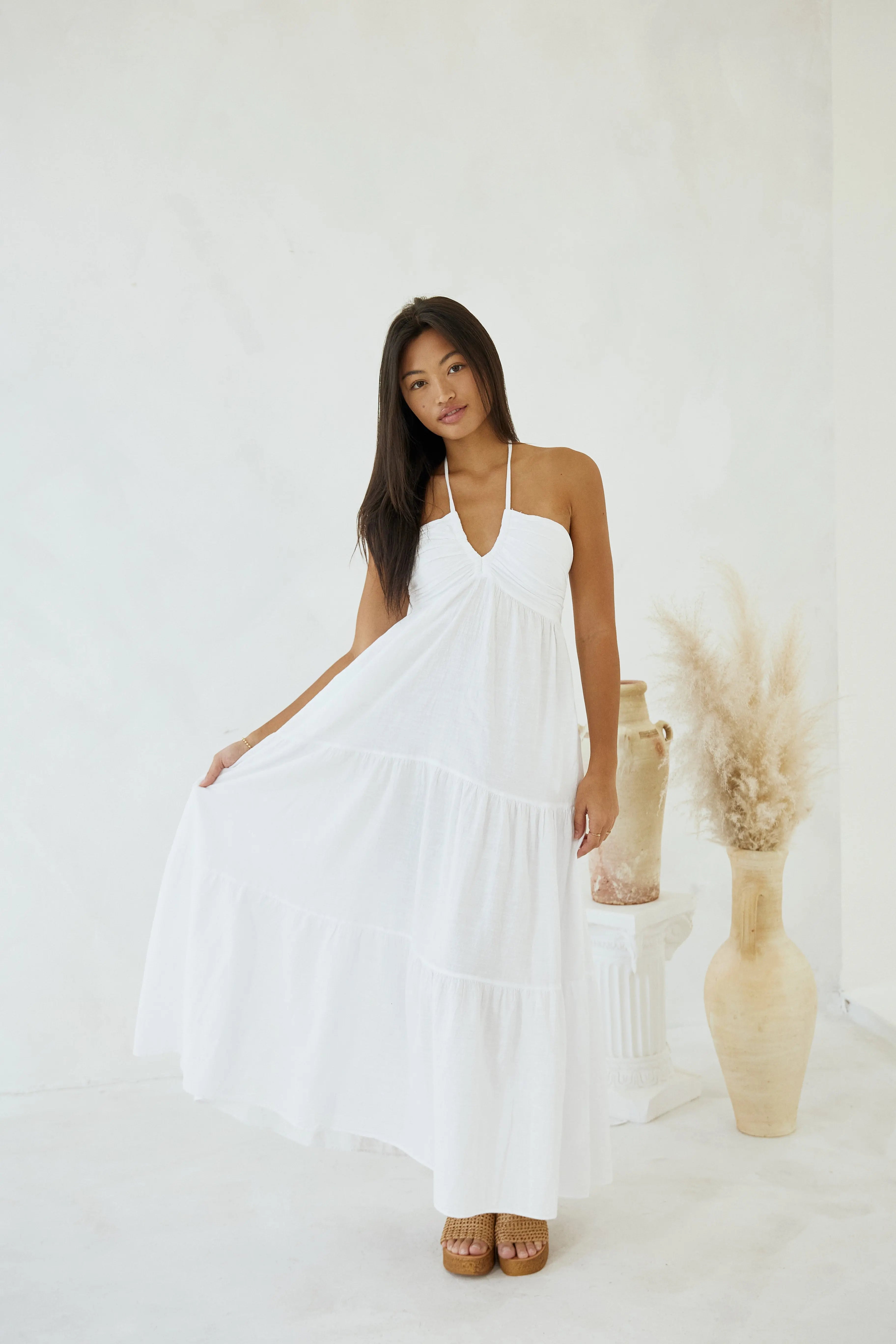 Full length view of the flowy maxi dress