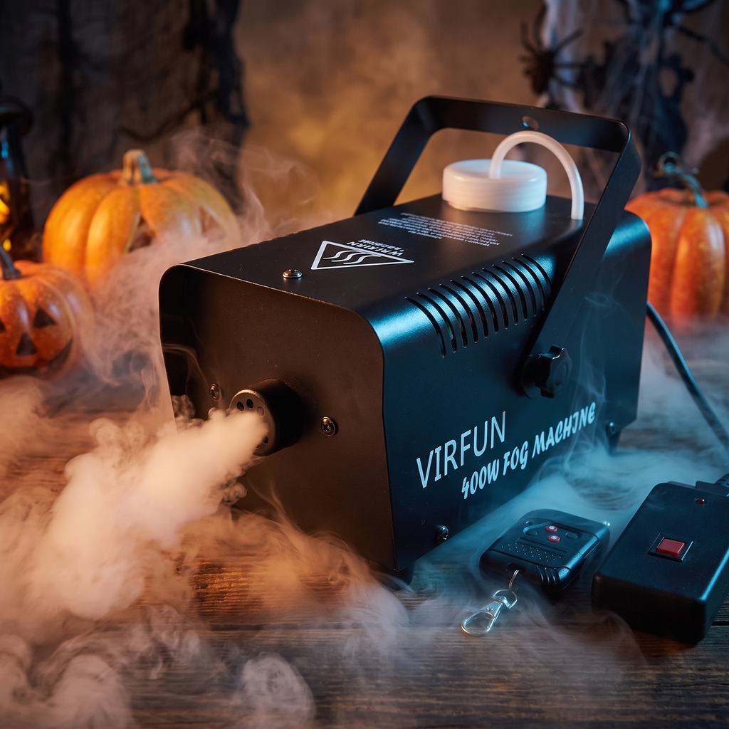 Close-up of the 400W fog machine nozzle with thick fog