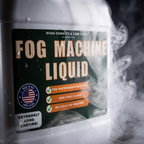 Close up of the 32 oz fog machine liquid bottle label with swirling fog