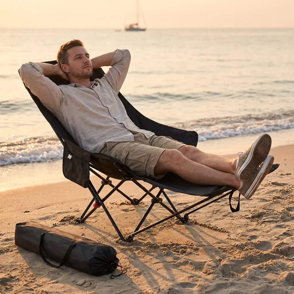 Foldable beach chair with adjustable height