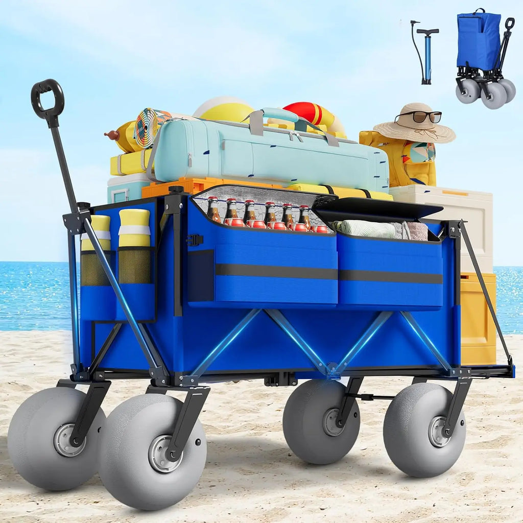 Folding beach wagon with all-terrain tires