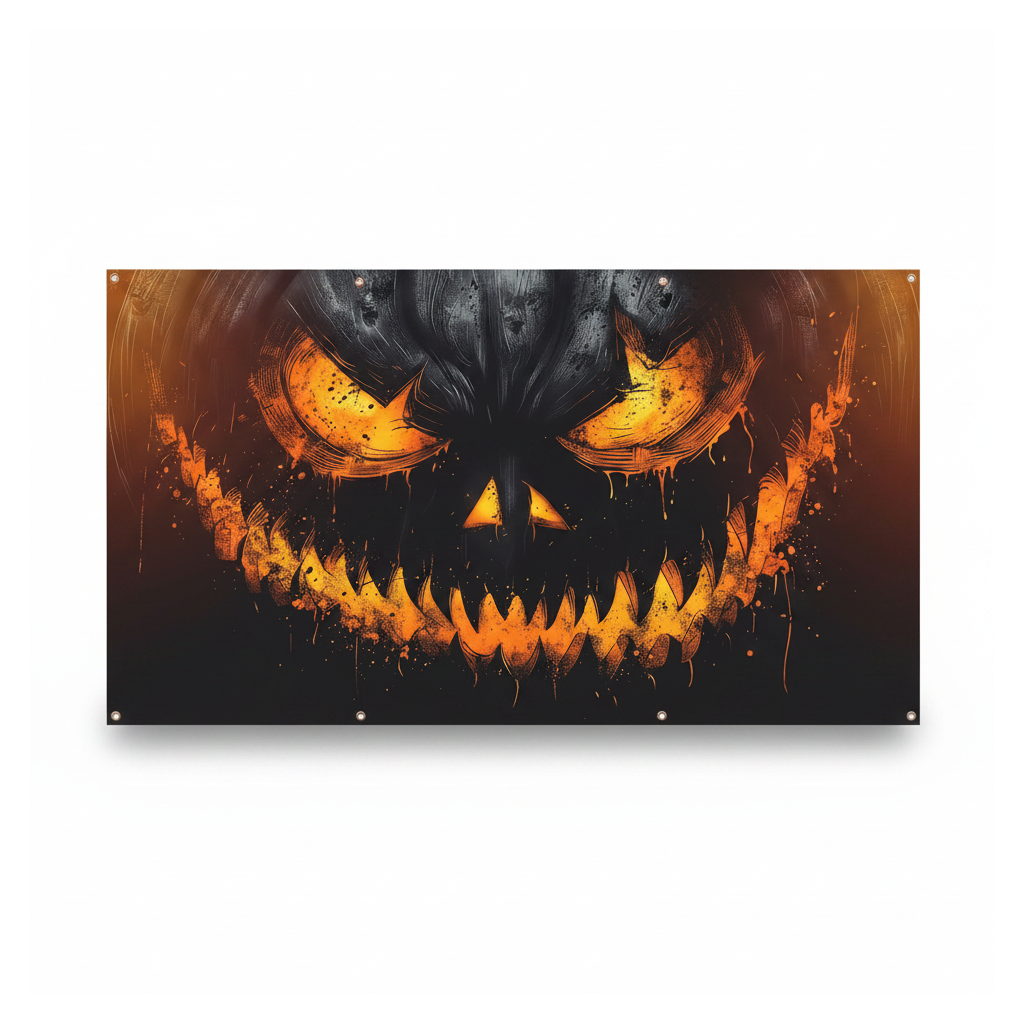 Dark spooky Halloween garage door banner on a white background