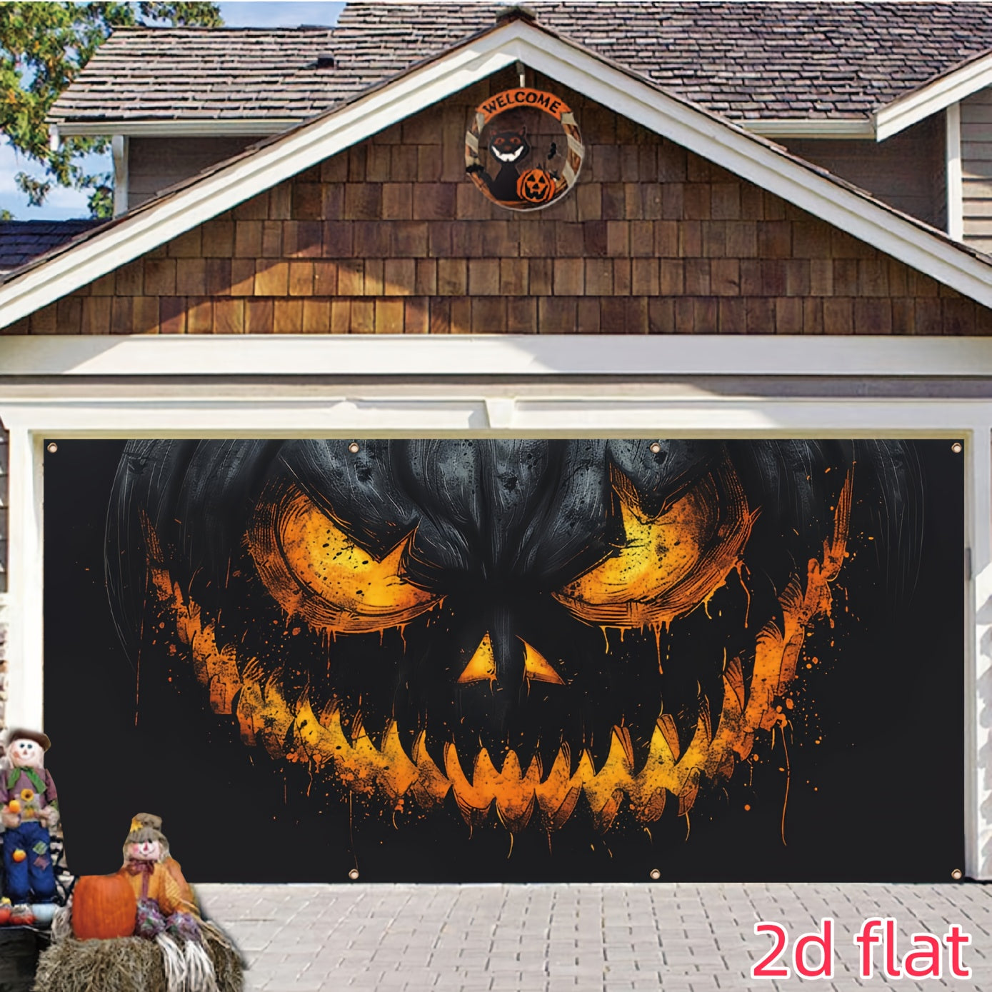 157 by 71 inch Halloween garage banner showing the full printed design