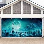 13 by 6 foot Halloween banner showing the printed graveyard and bats scene
