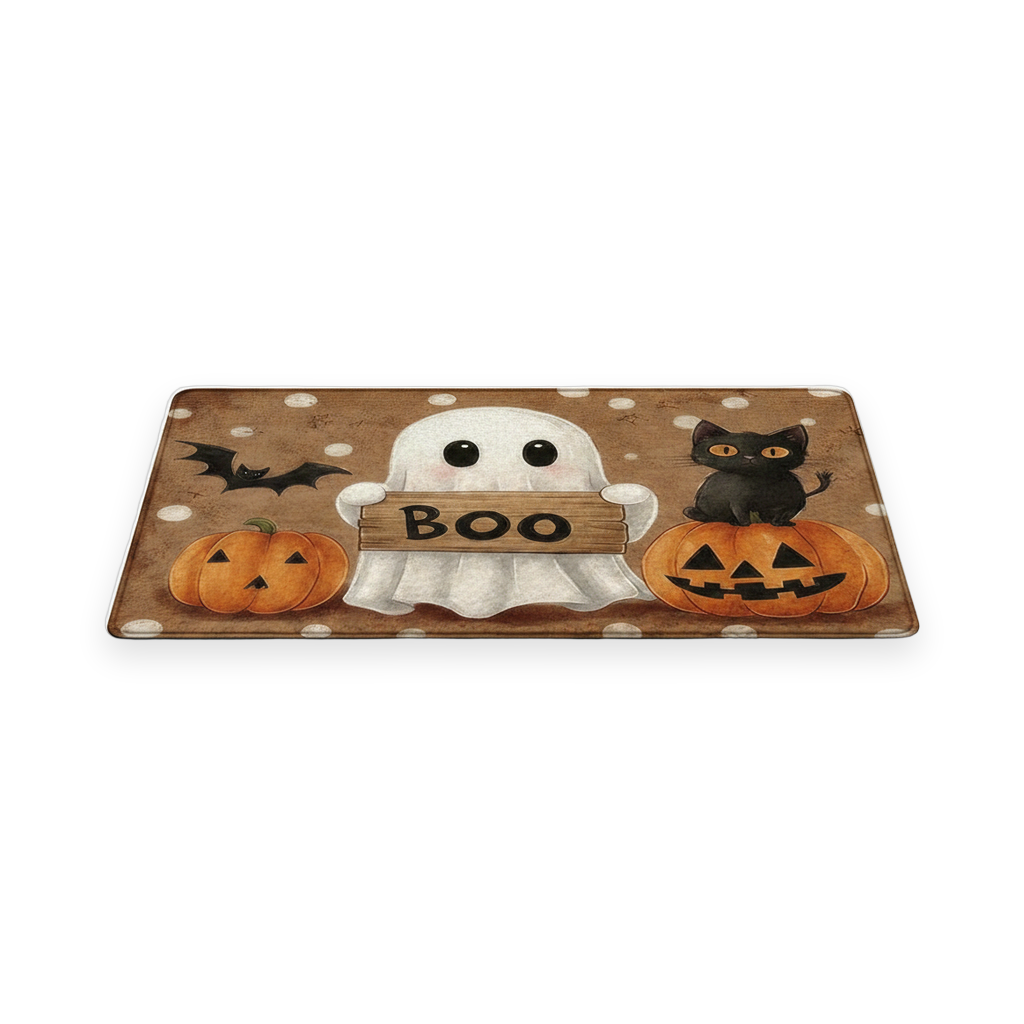 Ghost print Halloween doormat on a white background