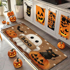 Halloween doormat showing the full white ghost pattern