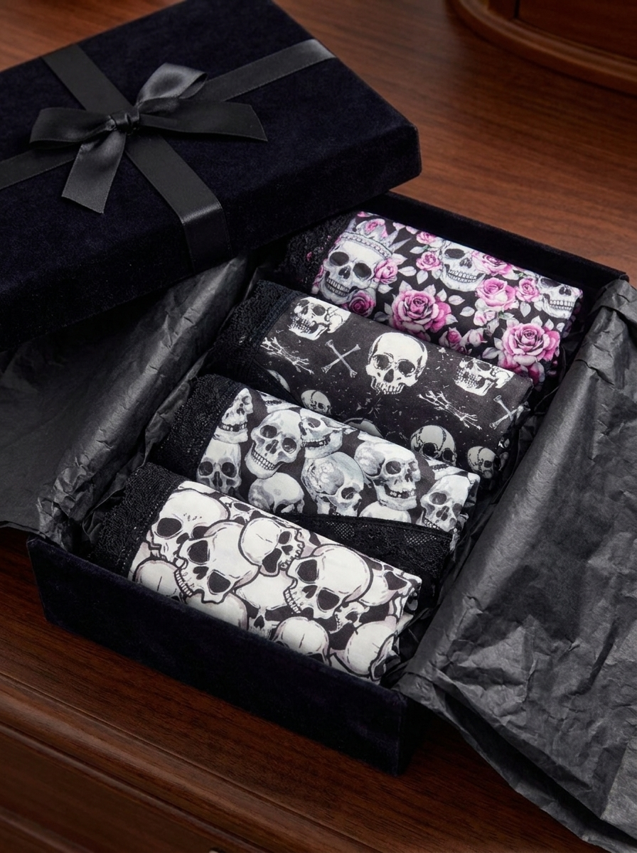 Gothic skull lace panties in a gift box