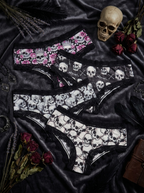 Gothic skull lace panties styled flat lay