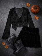 Gothic spider web V neck top styled flat lay