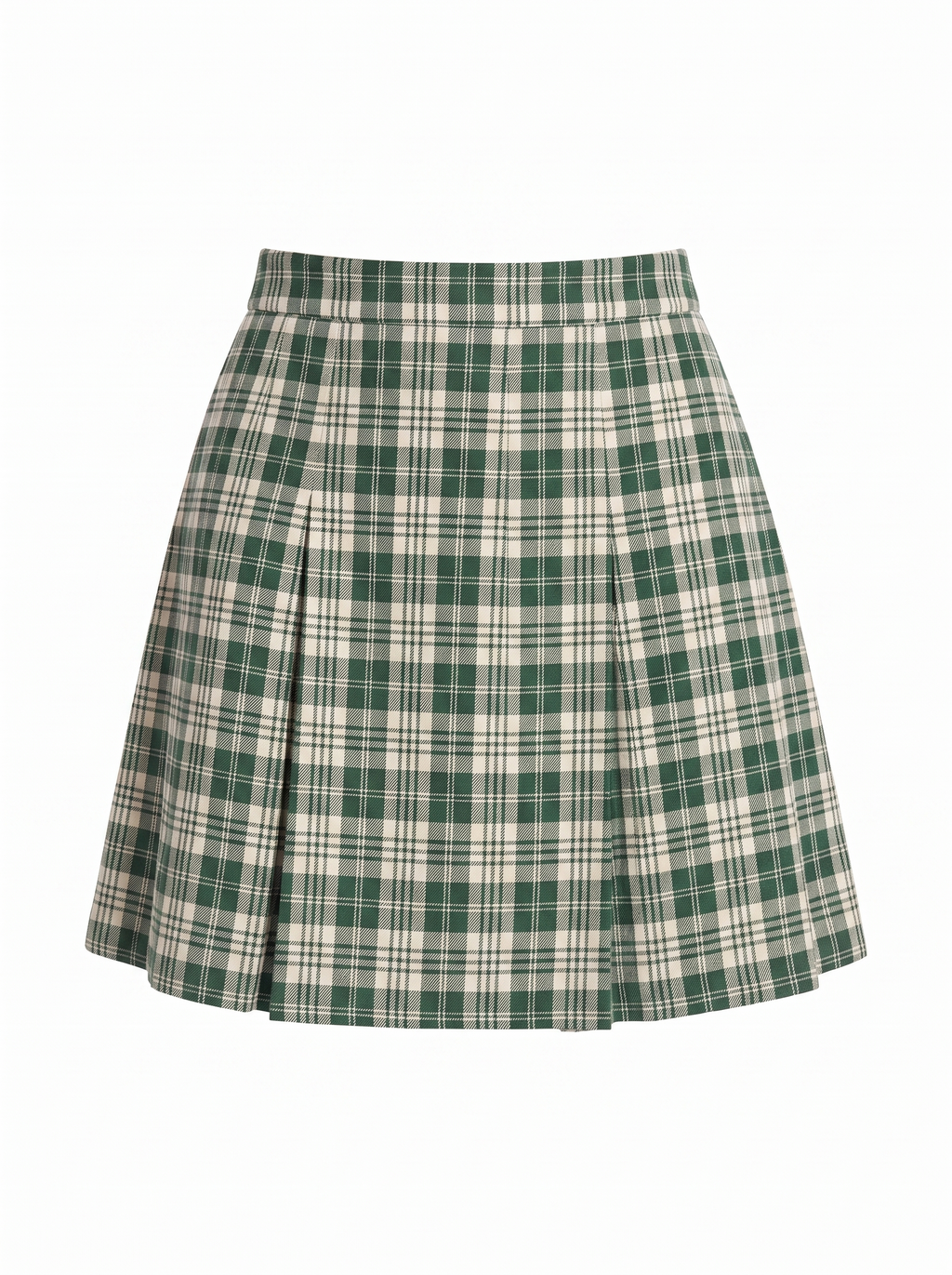 Pleated check mini skirt product shot on white background