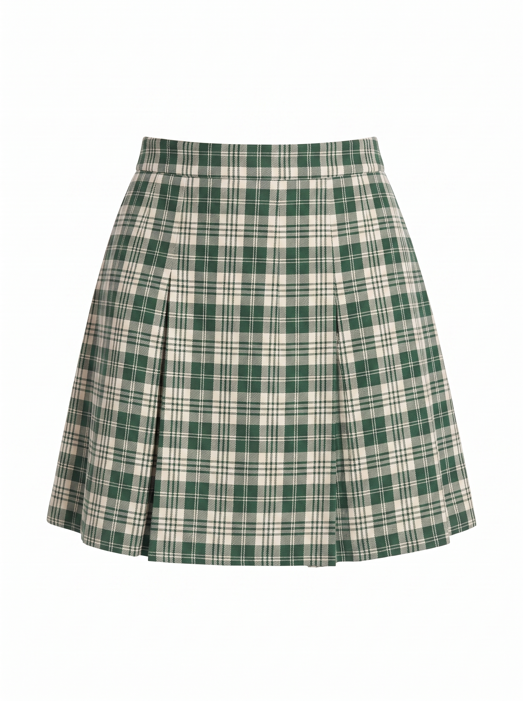 Pleated check mini skirt product shot on white background