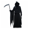 Grim Reaper costume robe with scythe on a white background