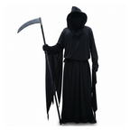 Grim Reaper costume robe with scythe on a white background