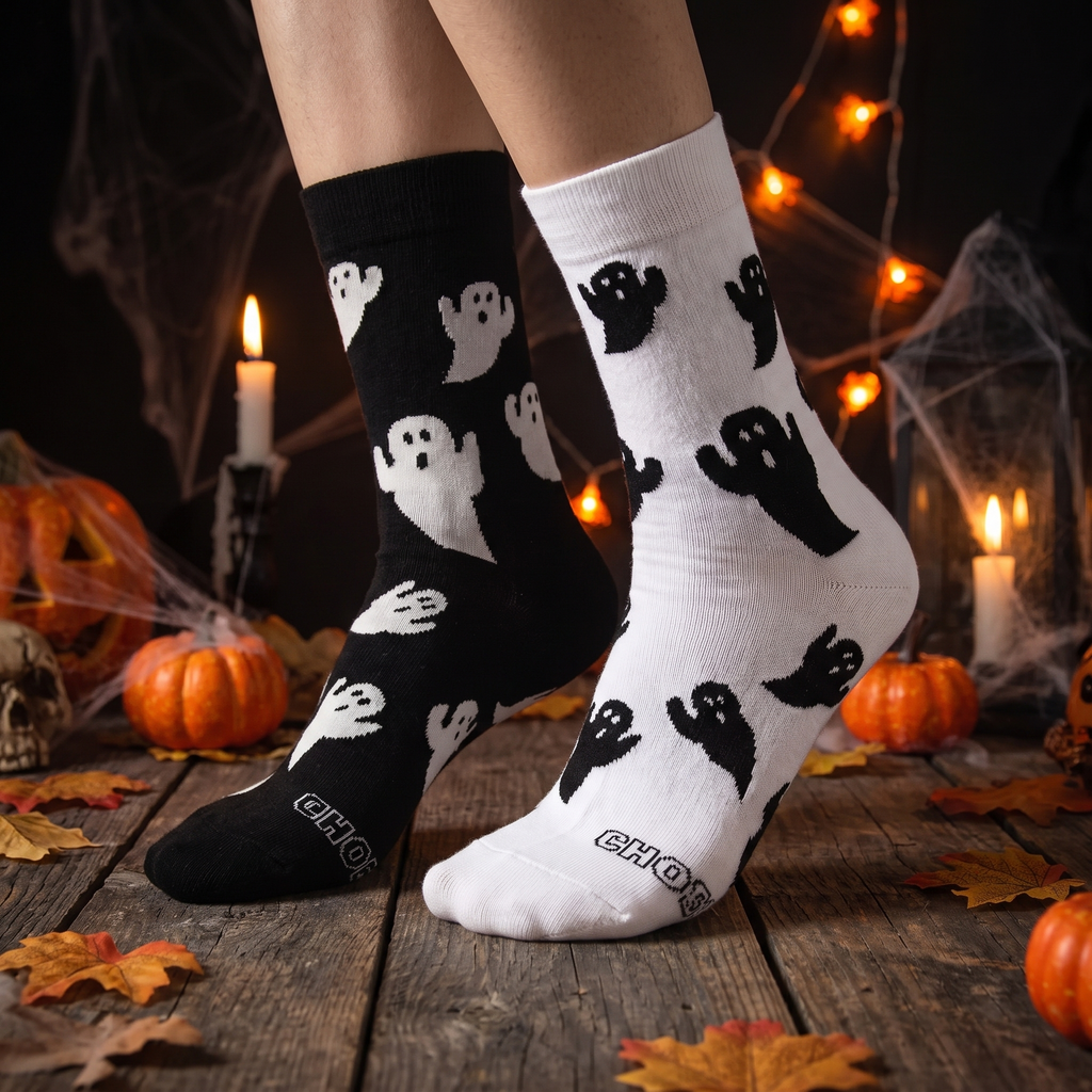 Halloween ghost print crew socks, alternate view