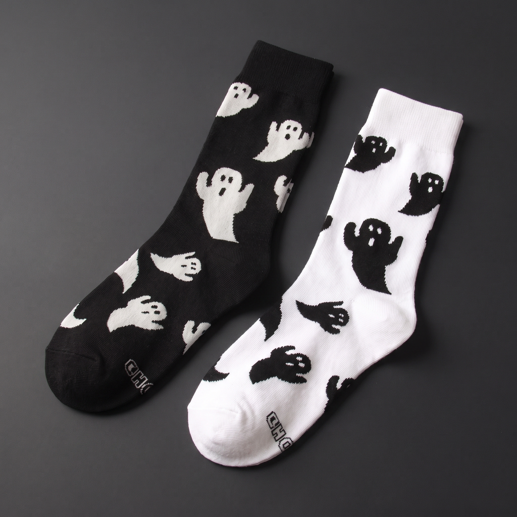 Halloween ghost print crew socks, alternate view