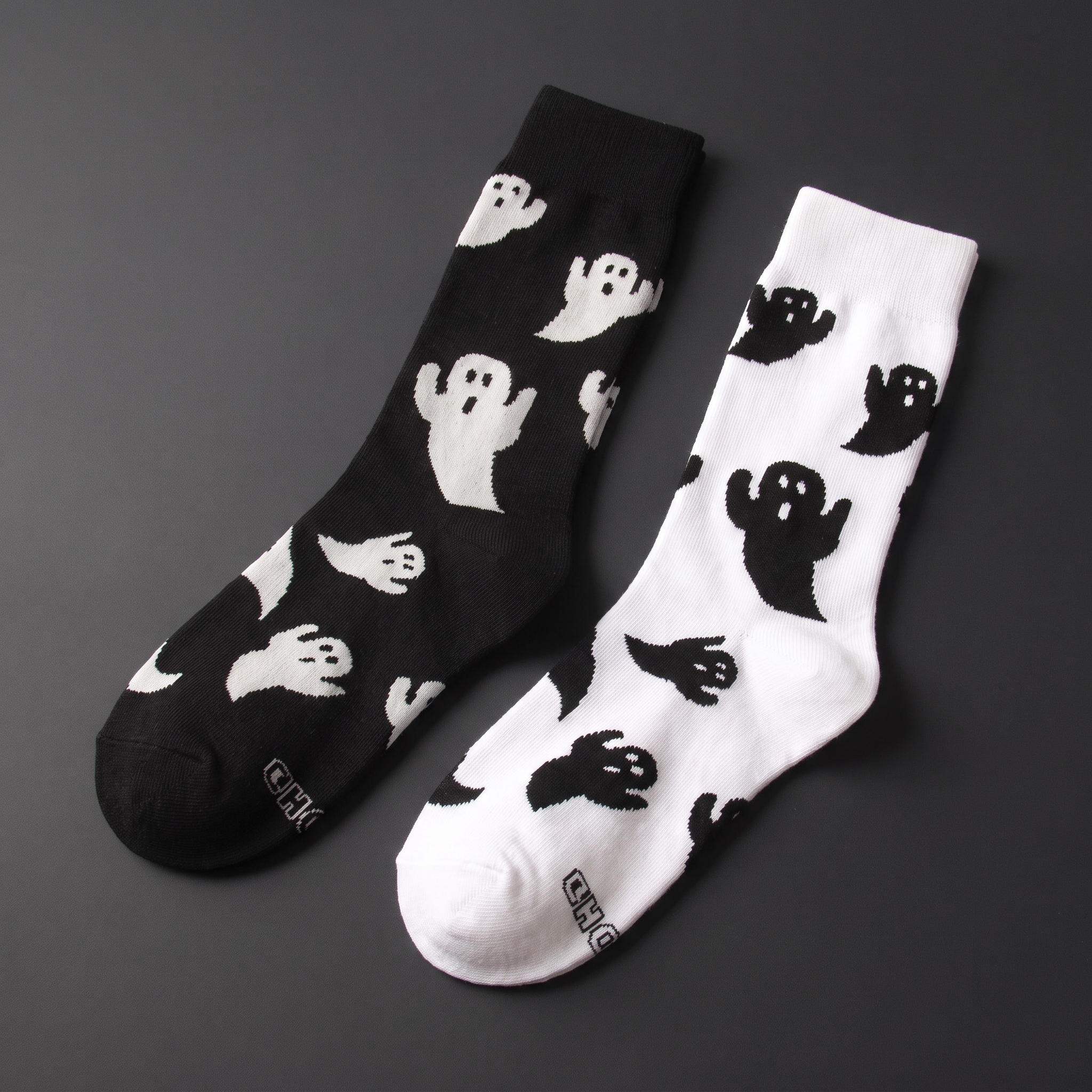 Halloween ghost print crew socks, alternate view