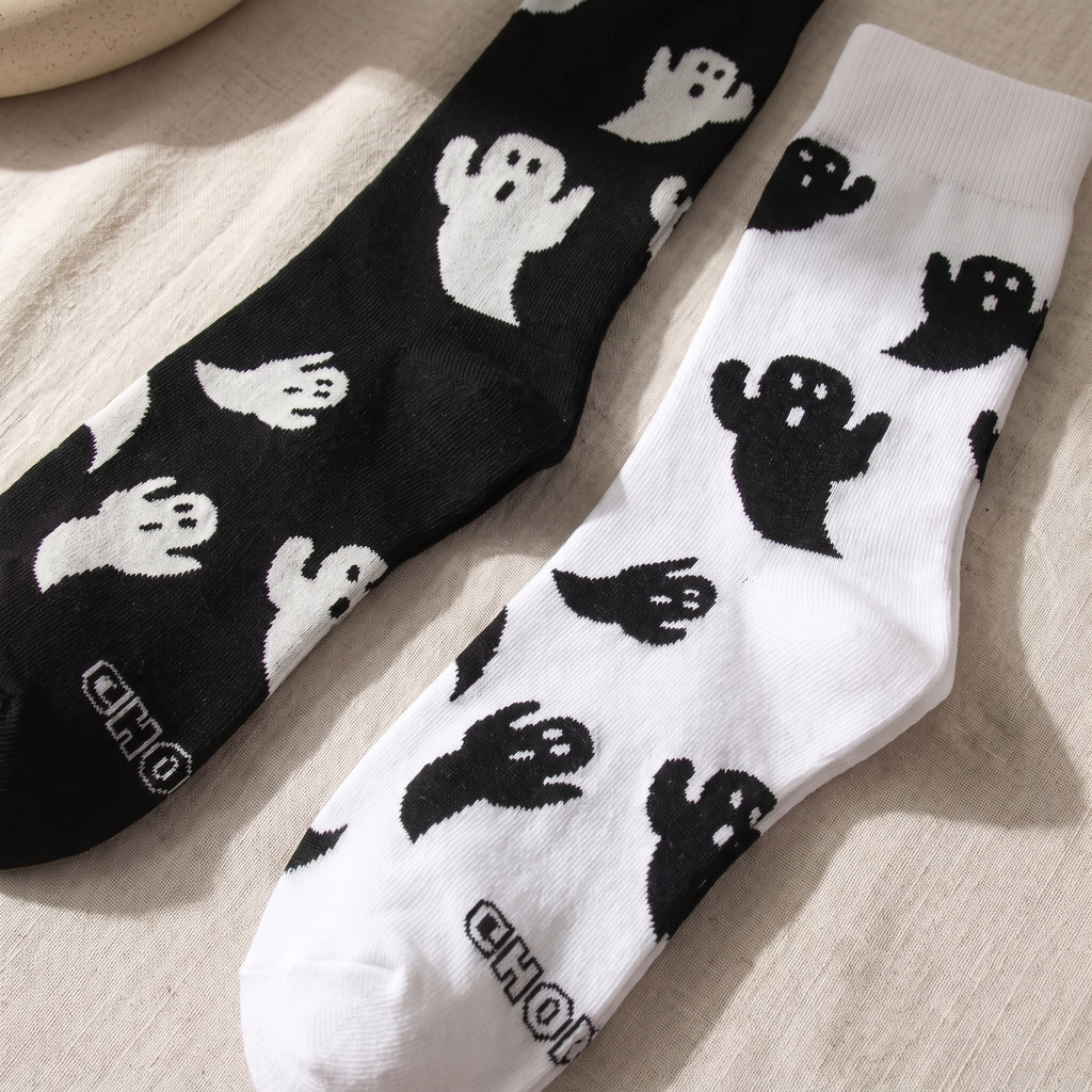 Halloween ghost print crew socks, alternate view