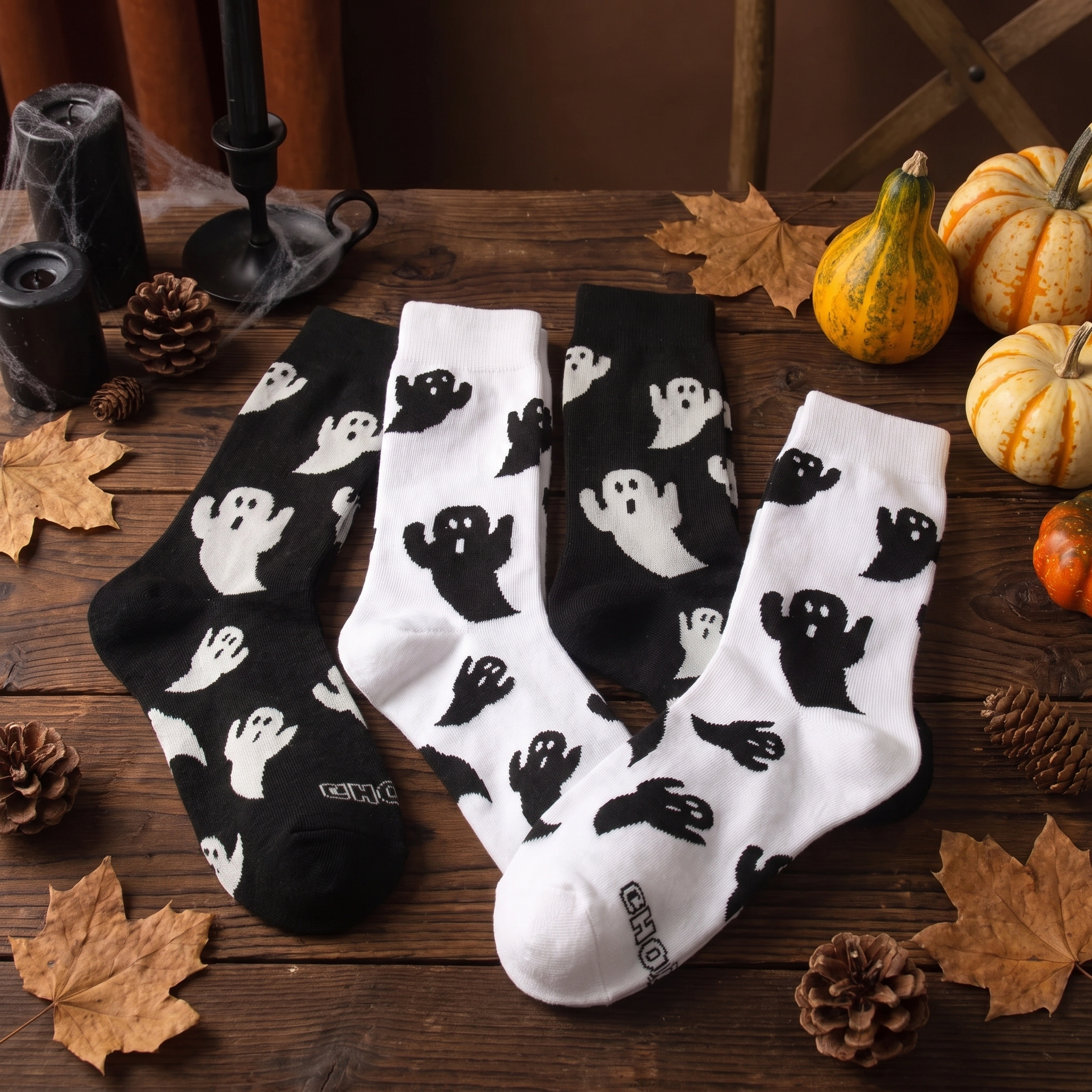 Halloween ghost print crew socks, alternate view