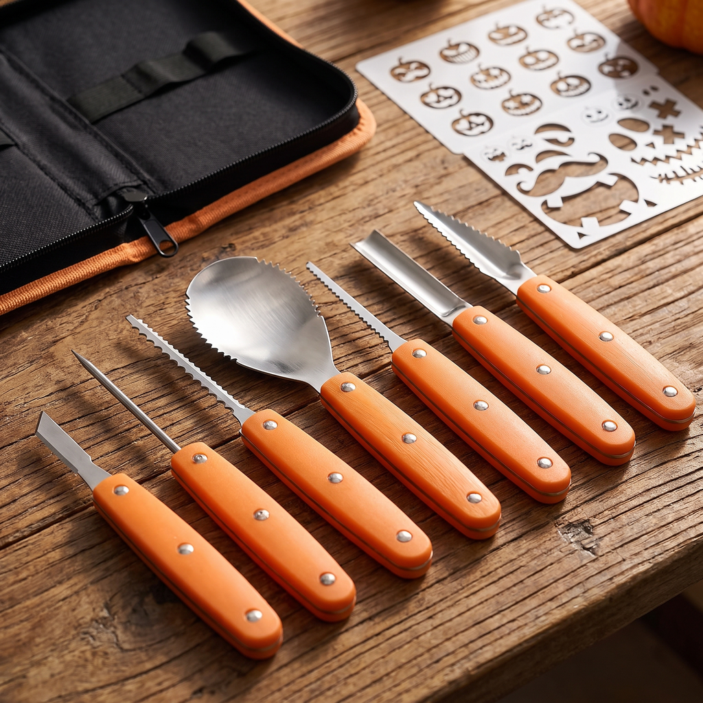 Close up of the stainless steel pumpkin carving tools