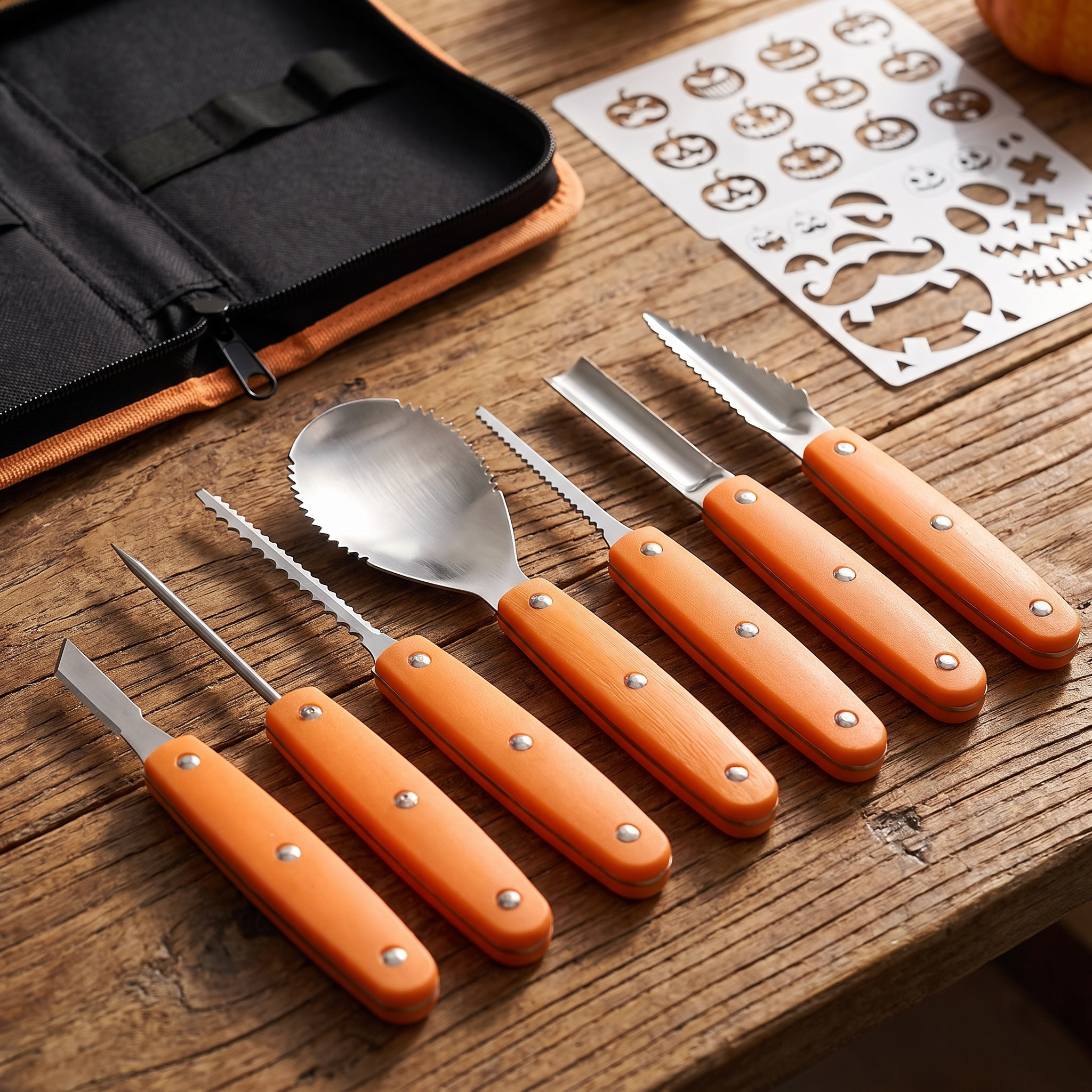 Close up of the stainless steel pumpkin carving tools