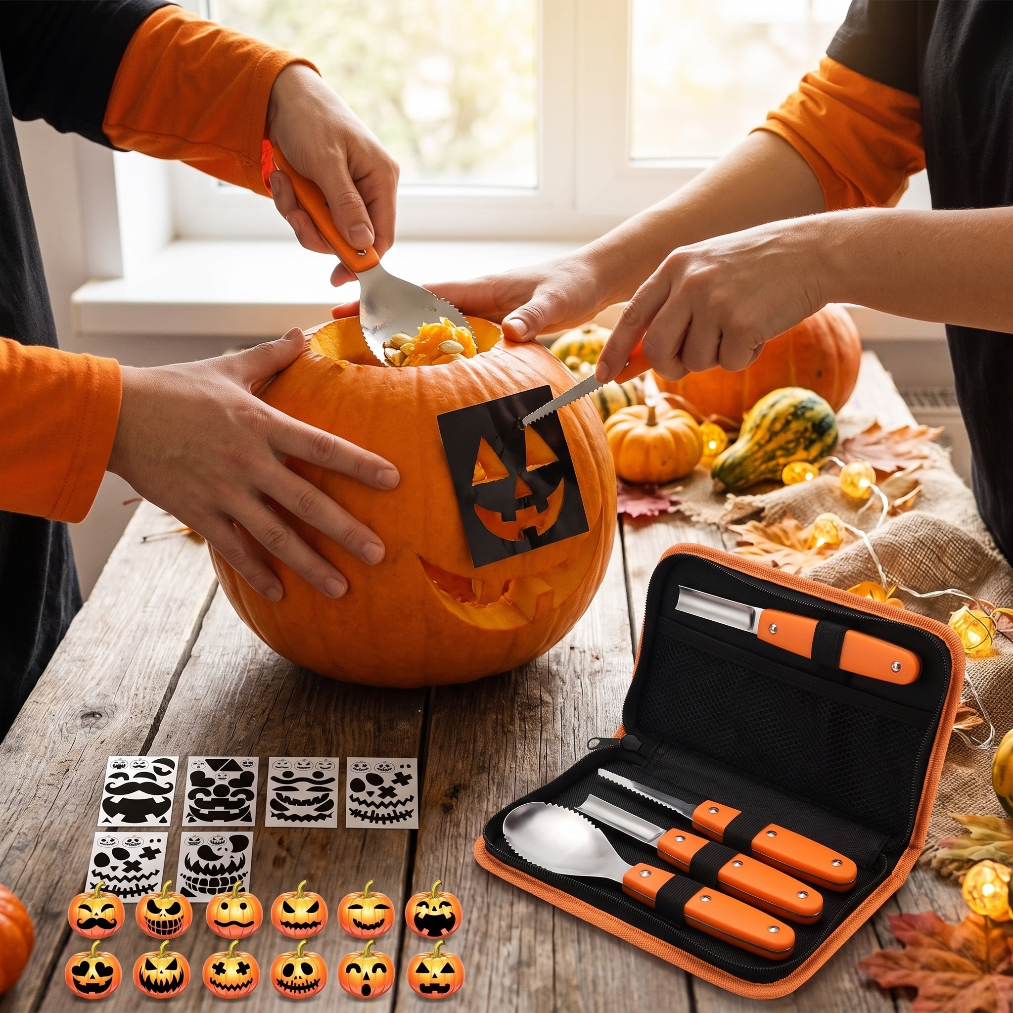 Carving tools being used on a pumpkin
