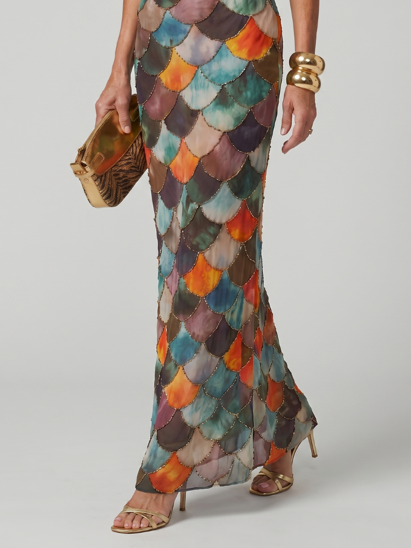 Fitted halter maxi dress halter neckline detail