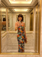 Fitted halter maxi dress full length view