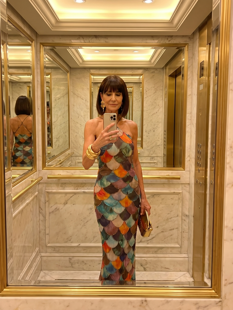 Fitted halter maxi dress full length view