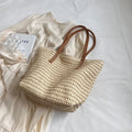 Handwoven straw shoulder tote bag in Beige