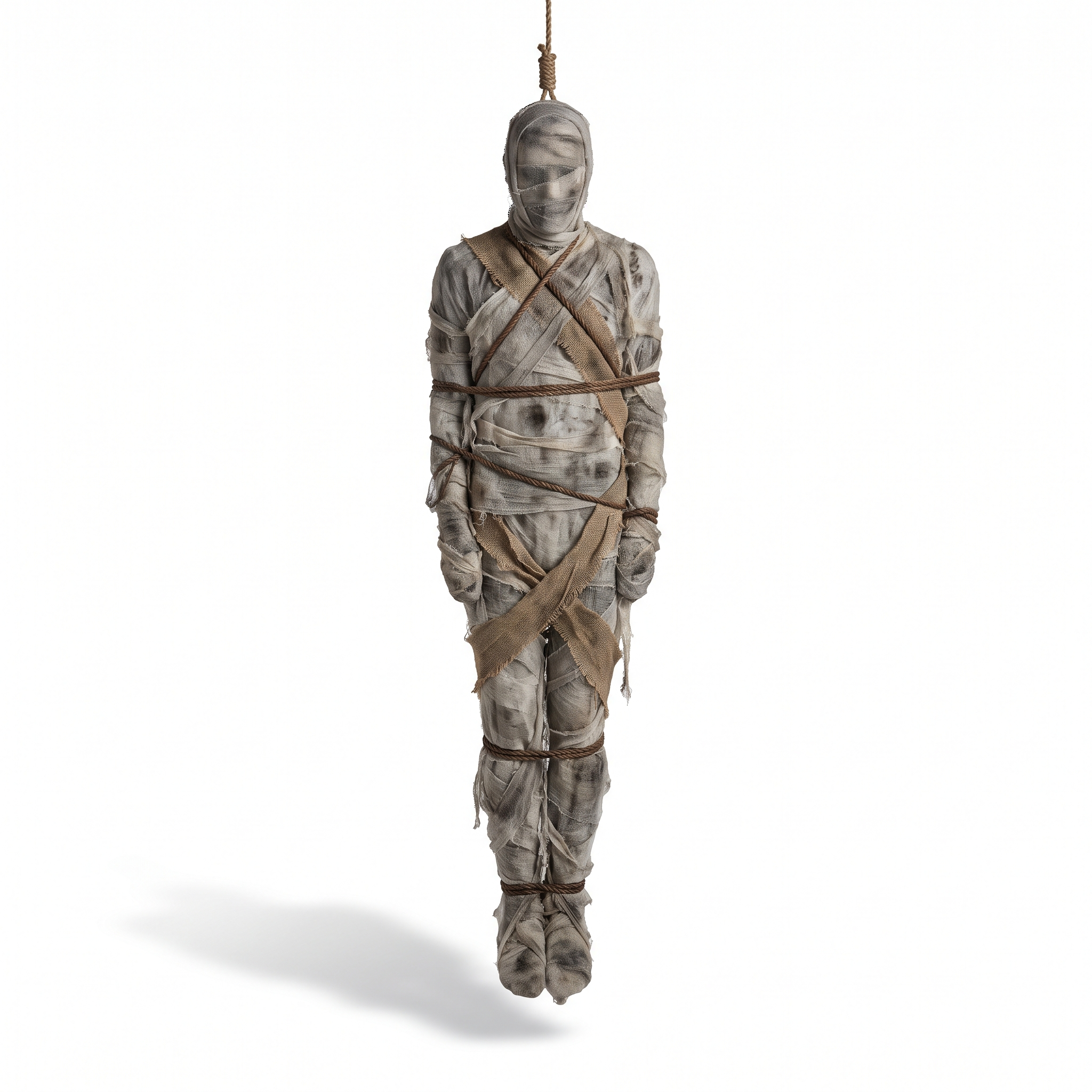 5 ft hanging corpse prop wrapped in weathered gauze
