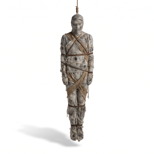 5 ft hanging corpse prop wrapped in weathered gauze