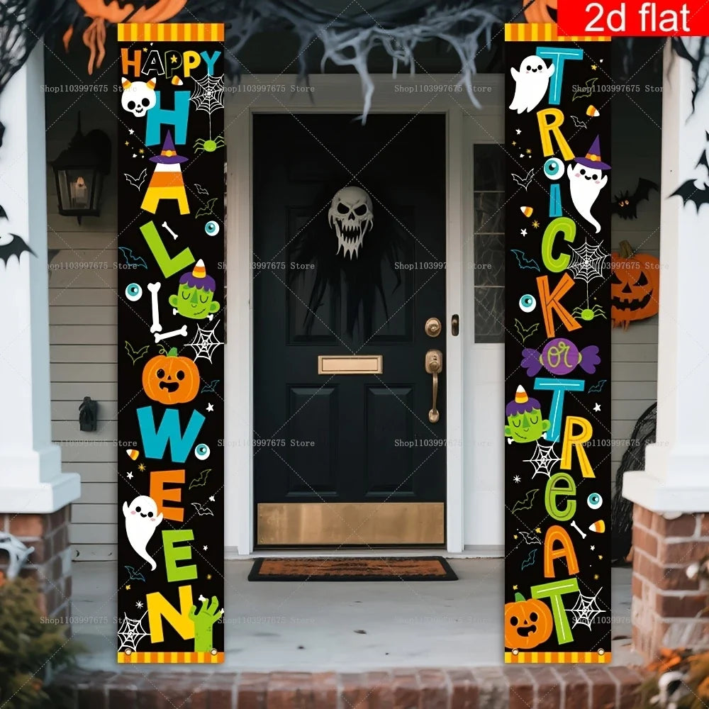 Full view of the pumpkin and ghost Happy Halloween banner print