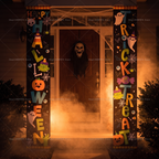 Happy Halloween banner used as a party backdrop on a wall