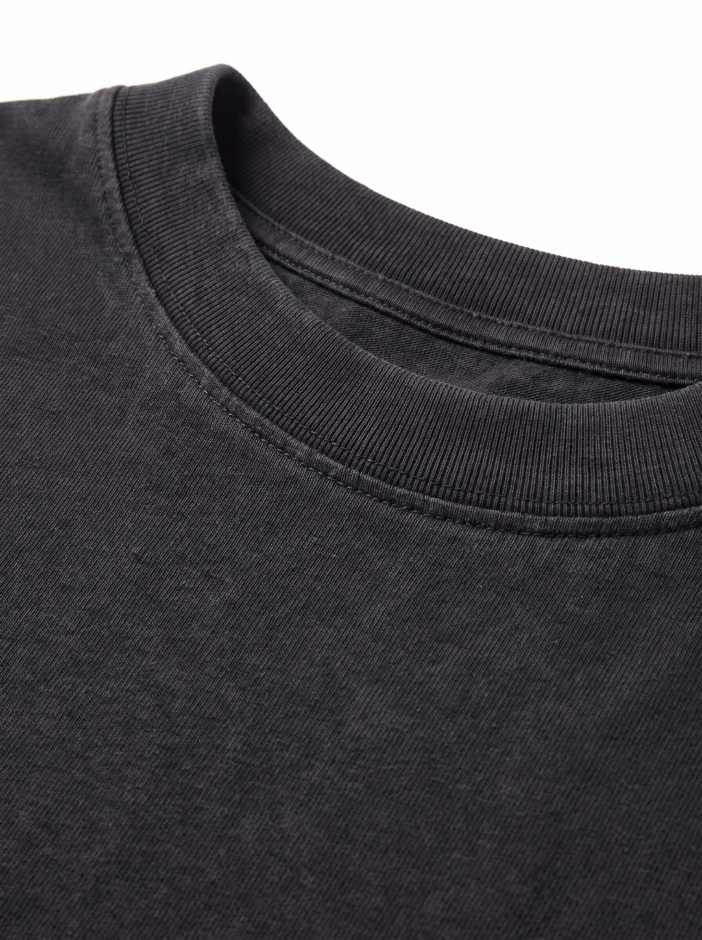 Heavyweight tee ribbed neckline and jersey texture close up