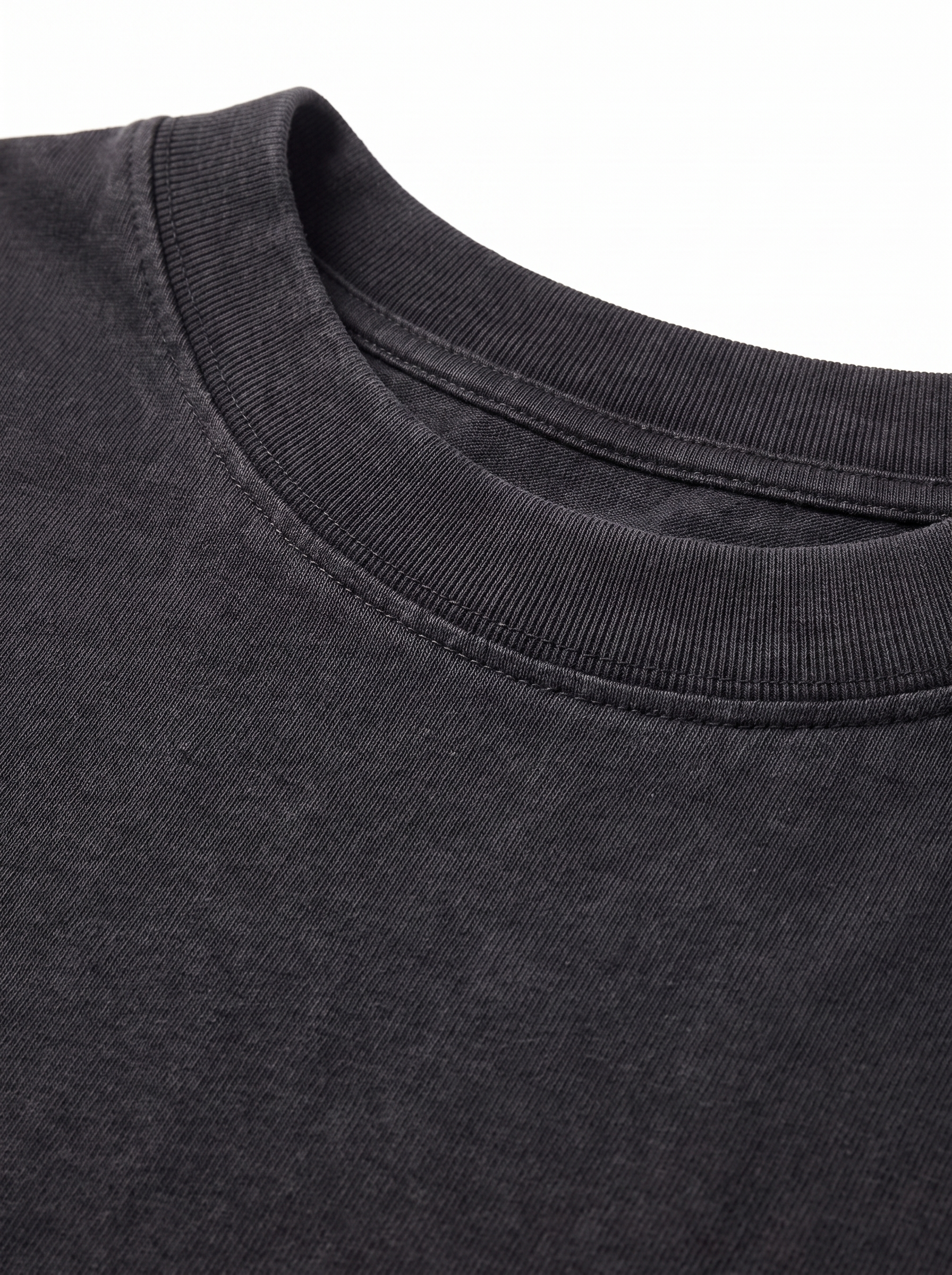 Heavyweight tee ribbed neckline and jersey texture close up